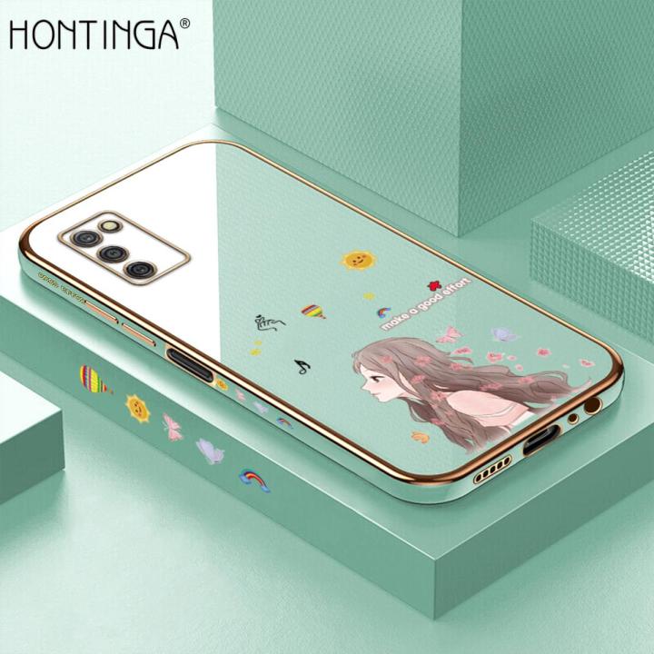 Hontinga for Samsung Galaxy A03S Back Cover Luxury 6D Plating Sunshine Girl Side Pattern Case Soft Silicone Square Phone Cases