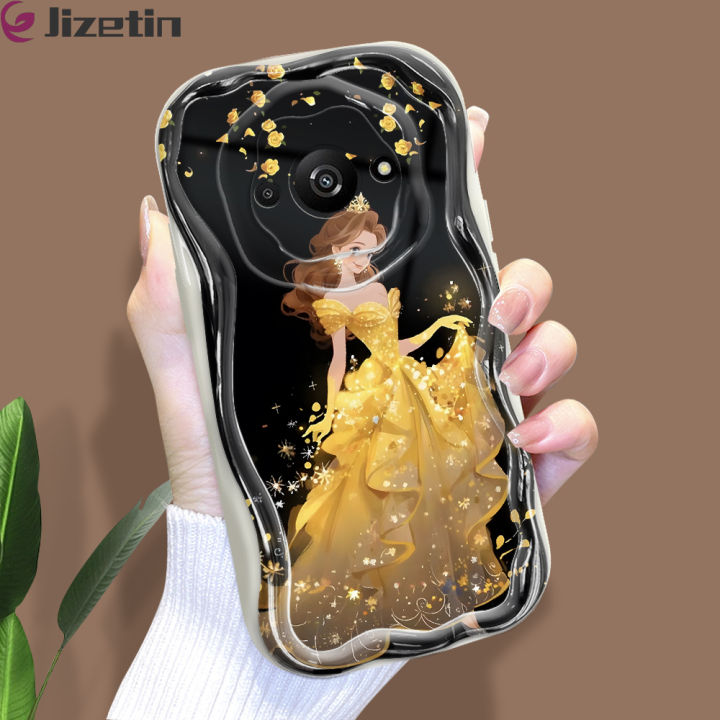 Jizetin for Redmi A3 A3x Back Cover Back Cover Beautiful Princess Cream Wavy Edge Soft Silicone Phone Case