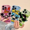Jizetin for OPPO F11 Back Cover With Cartoon Powerpuff Girls Sunlasses Holder Cream Texture Wavy Edge Soft Silicone Phone Cases. 
