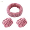 Face Wash Headband and Wristband Set Facial Liquids from Spilling Down Dark Pink. 