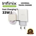 100% Original infinix 33 Watt Fast Charger (Genuine) 33W Infinix Original Adaptor Box Pulled With Fast Charging Type C Cable White. 