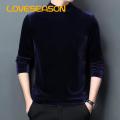 Half Turtleneck Men T-shirt Stylish Men's Velvet Slim Fit T-shirt Warm Soft Half-high Collar Perfect for Fall Spring Southeast Asian Buyers' Favorite Men Velvet Top. 