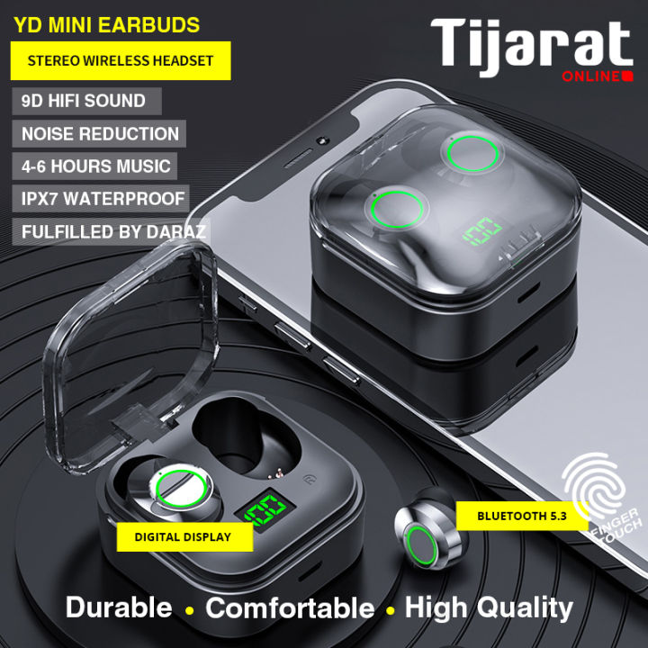 YD MINI Wireless Bluetooth Earphones In-Ear ENC Noise Reduction Headphone Waterproof Earbuds Digital Display TWS Bluetooth Earphones HD Stereo Fingerprint Touch Noise Cancelling Gaming Headset With Mic.
