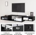 Wall Mounted Media Console with Power Outlet Floating LCD Stand Component Shelf for 40''inches TV, Entertainment Storage Shelf for Living Room, Black. 