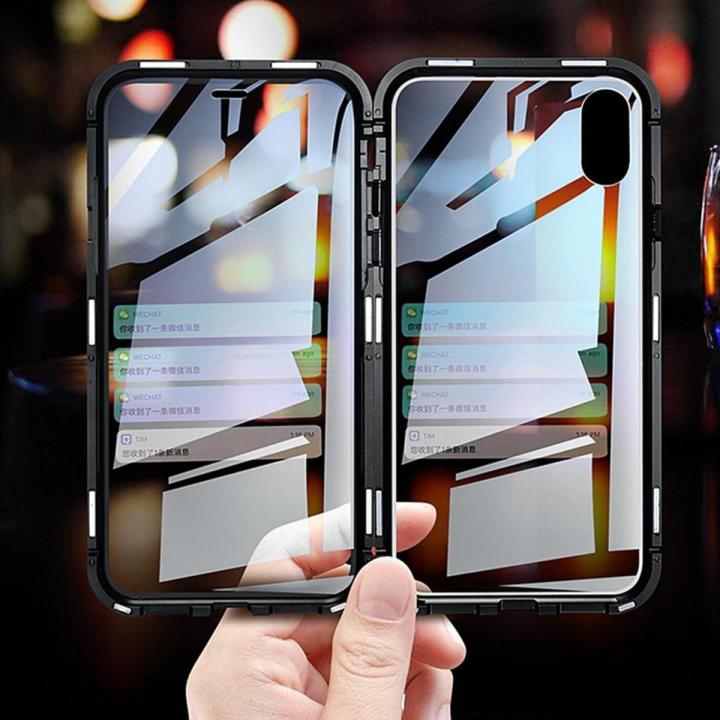 【 ETOP 】 For iPhone 11 Pro X Xs Max XR 8 7 6 6s Plus Phone Case, Double Sided Glass 360 Full Cover Magnetic Adsorption Metal Frame Casing