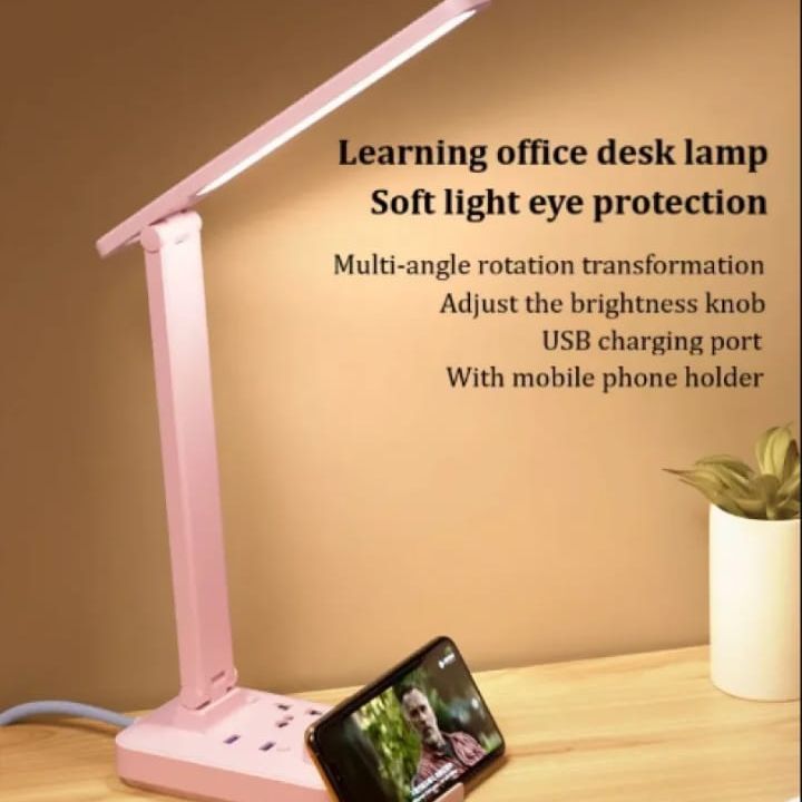 Multi-Functional Comfortable Moveable Learning Table Lamp With Brightness Control Button With Remote  Plus Extension Board With Fast Charging Dual USB Port and Universal Sockets