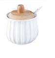 Marhaba Sugar Pot With Wooden Lid & Spoon - Ceramic - White. 