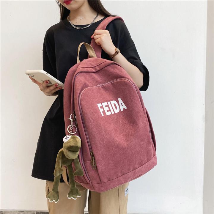 Canvas Backpack WomenAesthetic Solid Simple Design Girl Students Knapsack Bag for Lady Men Couples Backpack for School Books
