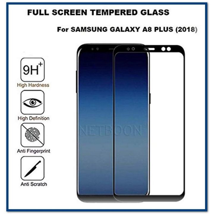 For Samsung Galaxy A8 Plus 2018 5D Glass Screen Protector Full Edge Cover - Black