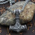 Dropshipping Thor Hammer Mjolnir Vikings Necklaces Men Amulet Scandinavian Male Pendant With Steel Chain Norse Jewelry. 