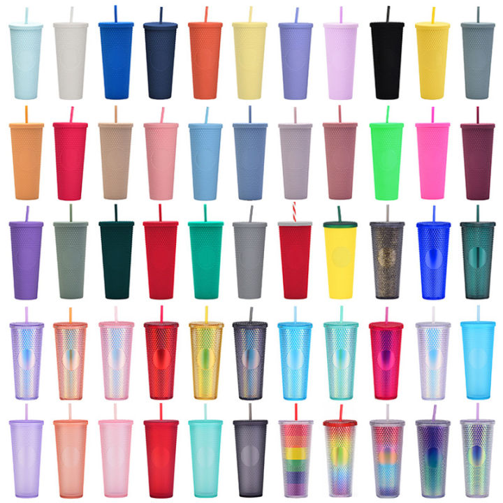 double wall DIY blank plain 700ml 710ml 24oz plastic durian tumbler durian cup with straw and lid no logo