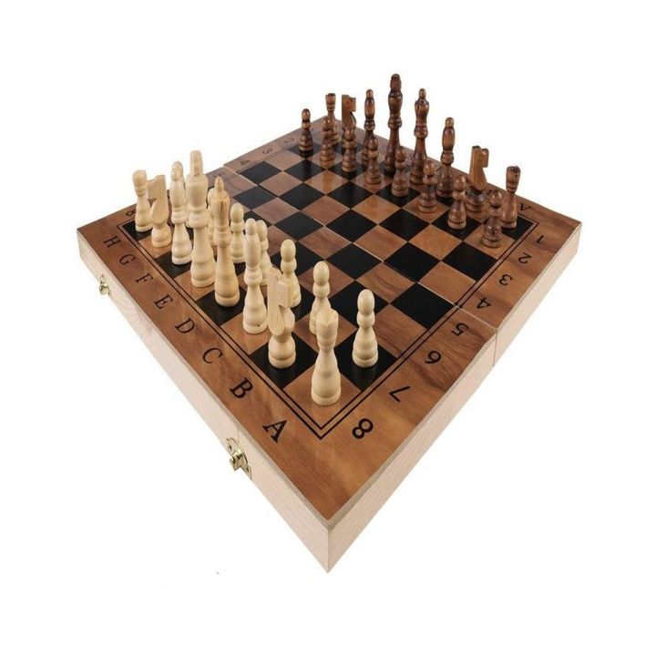 3 In 1 Folding Wooden Chess Board Game Set Checkers Backgammon 19 x 19 Inches Portable and Foldable Chess Board Set Chess Game Foldable for Children Adults Party Travel  - Large