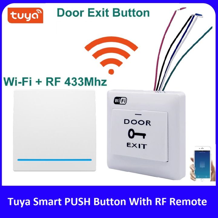 Tuya Smart WiFi + RF 433Mhz Door Exit Push Button – Wireless Smart Switch for Home Automation, Remote Control, Smart Door Access, Office Security, IoT & Smart Life App Control