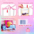 Cottage Girl DIY Assembled Game 201 Pieces 3-Storey 8 Rooms Huge Big Doll House Villa Children's Family DIY Accessories Assembly Dream Castle Toy Girl Gift - Sieze Approx. 20 Inchs. 