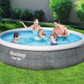Bestway Fast Set Pools with Filter, 13 ft & 15 ft Extra Large Size Family Pool with 33 inch & 42 in depth, Inflatable Top Ring Quick Setup Deep Swimming Pool for Home with Water Filtration Pump, BW 57376, 57372, 57313, Easy Set Heavy Duty 3 Ply PVC Pool. 