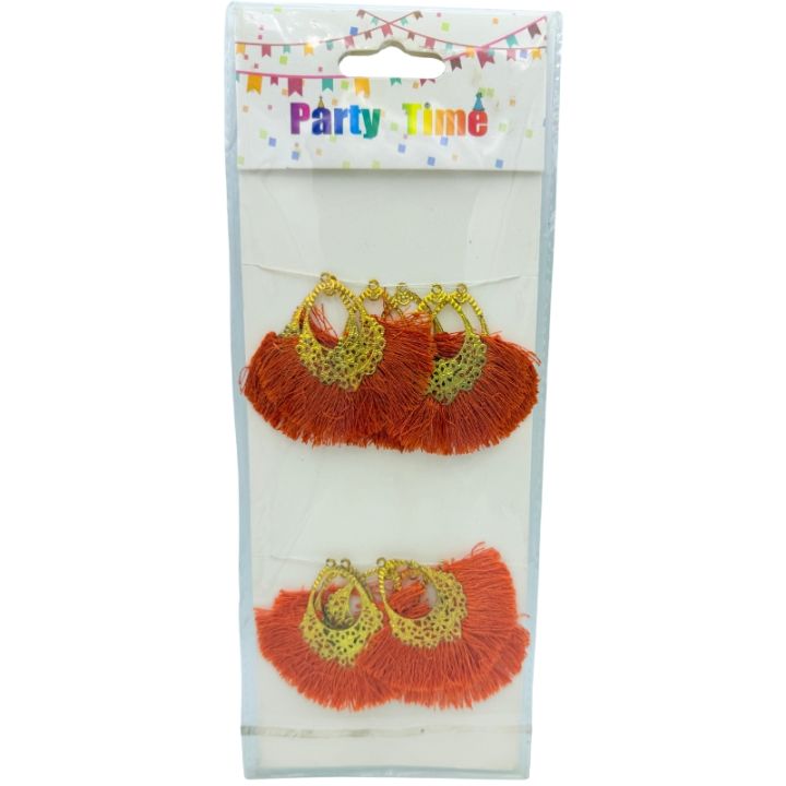 Vibrant Orange Latkan Tassels with Gold Design - Pack of 12 for Kameez Decoration
