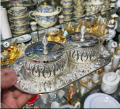 Stainless Steel Royal Golden and silver Sugar Pots with Tray And Spoons. 