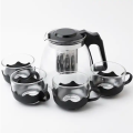 Infuser Kettle and 4 Cups, Black tea with infuser kettle, Teapot set glass infuser teapot and 4 Cups, 950 ml Kettle and 100 ml capacity of each cup. 