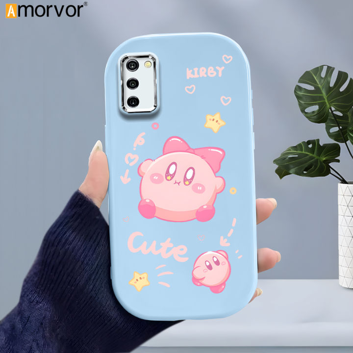 AMORVOR Case for Samsung A03S Cute Bow-Knot Kirby Back Cover Pattern Luxury Plating Metal Lens Soft Liquid Silicone Case