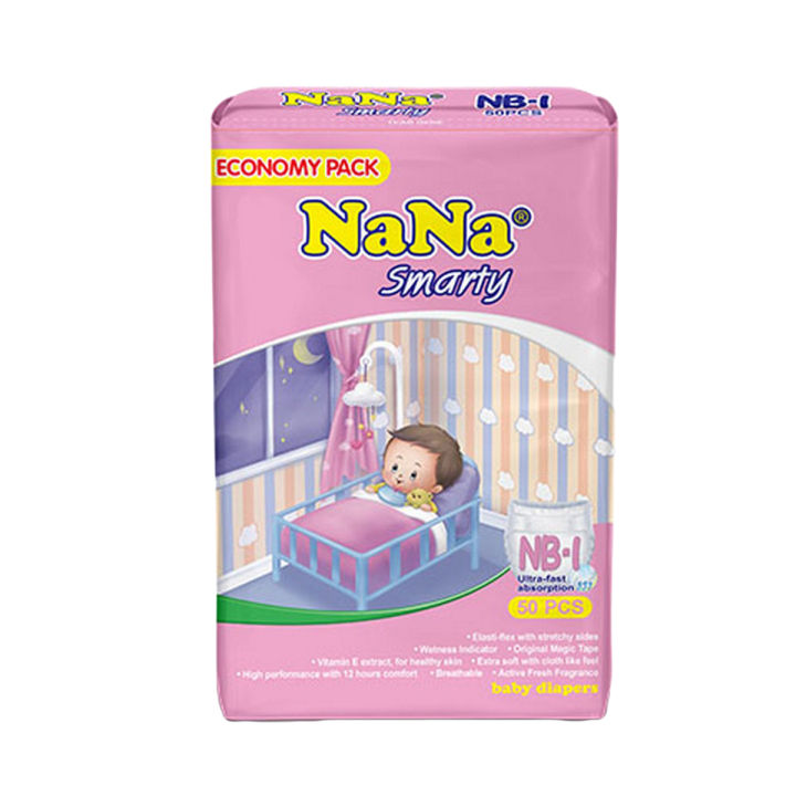 Nana Smarty Baby Diapers (50pcs N.B Zero Size Economy Pack) up to 5 kg