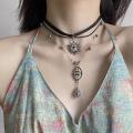 Vintage Multi-Layer Leather Choker Necklace Layered Strap Women's Collar Chain Bohemian Vacation Crystal Tear-drop Pendant Jewelry. 