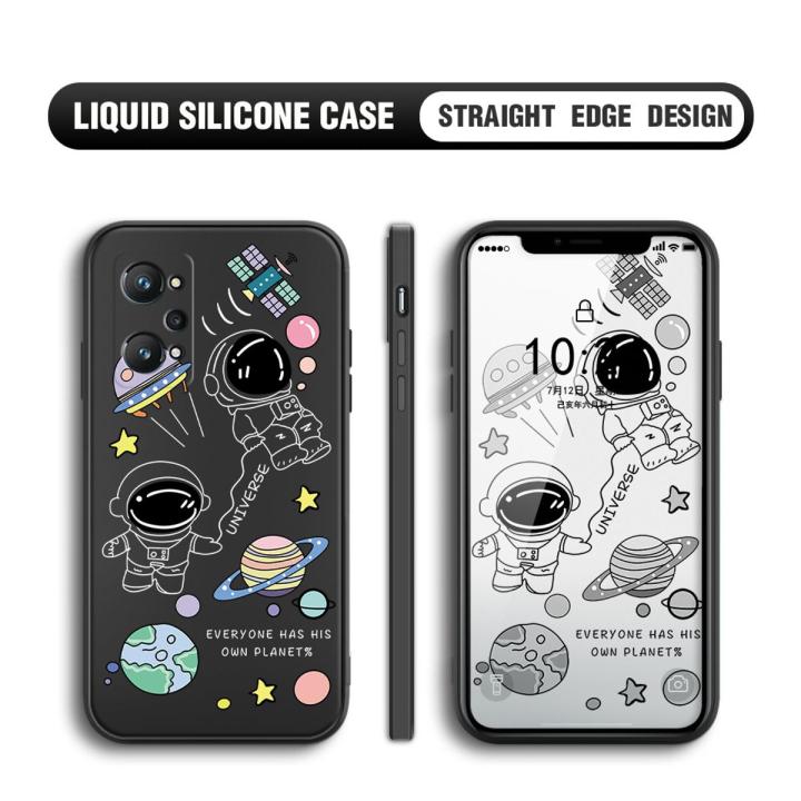 BILI for Realme GT Neo2 Back Cover Earth Planet Astronauts Multicolor Liquid Silicone Phone Case Soft Square Lens Protection Phone Cases