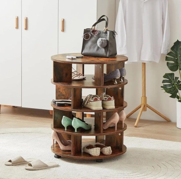 Wooden 4-Tier Revolving Shoe Rack Storage Organizer - Shoe Cabinet Rotating Shoe Rack for Entryway Living Room Hallway