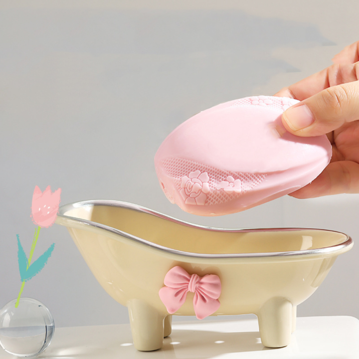 Self Draining Bathtub Storage Box Ins Bowknot Quick Drain Cute Soap Dish Tray Easy To Rinse Soap Holder Household