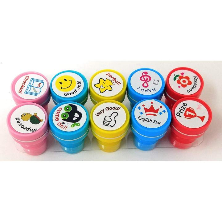 Set of 10pcs Appreciation Stamps star smiling face, nice work etc Kids Stamp Set Motivation Sticker School Scrapbooking Stamp DIY Teachers Self Inking Praise Reward Stamps For Scrapbooking