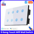 Tuya Smart wifi 8 Gang wall touch Switch with Power Meter Function Tuya Smart Wifi Light Touch Switch Timing Wall Electrical App Voice Control. 