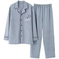 Cotton spring autumn middle-aged and young men's sleepwear, long sleeved outerwear, plus size loose home suit set, fashionable. 