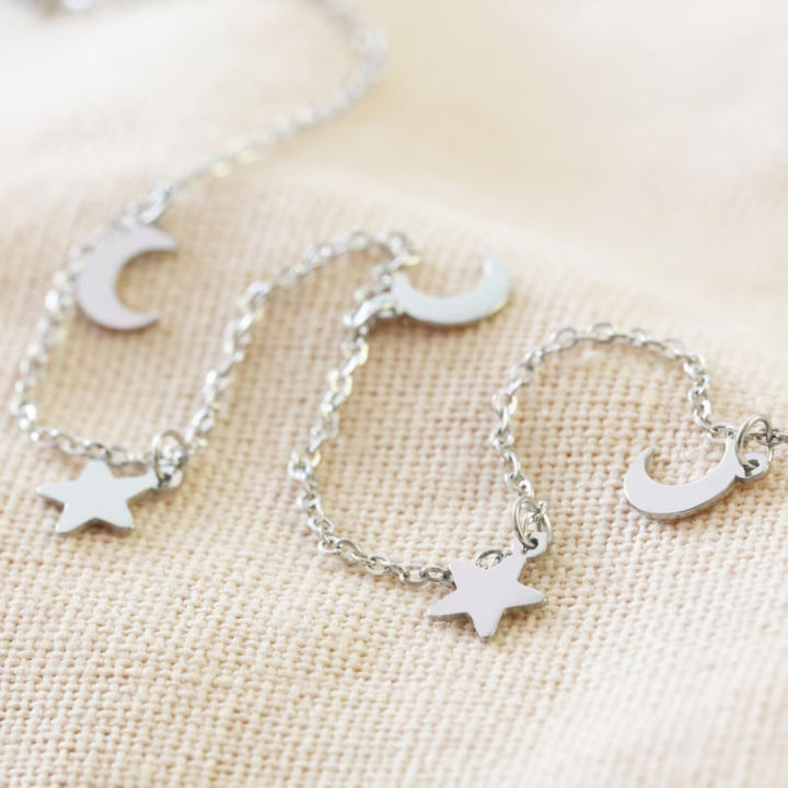 Silver%20Star%20&%20Moon%20Anklet%20Jewellery%20For%20Girls%20Fishtail%20Chain%20Fashion%20Personality%20Korean%20Jewellery%20-%20Image%202