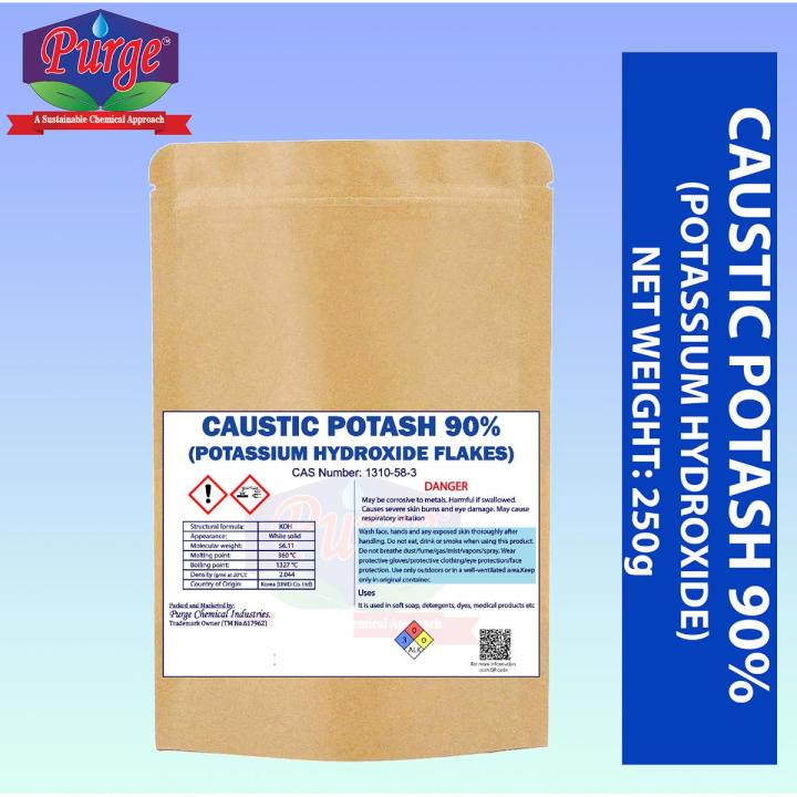 Purge Potassium Hydróxide 250g - Caustic potash - Lye - Potash lye - KOH