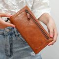 Fashion PU Leather Women Wallet with Double Zipper Card Slots ID Window and Tassel Pendant. 