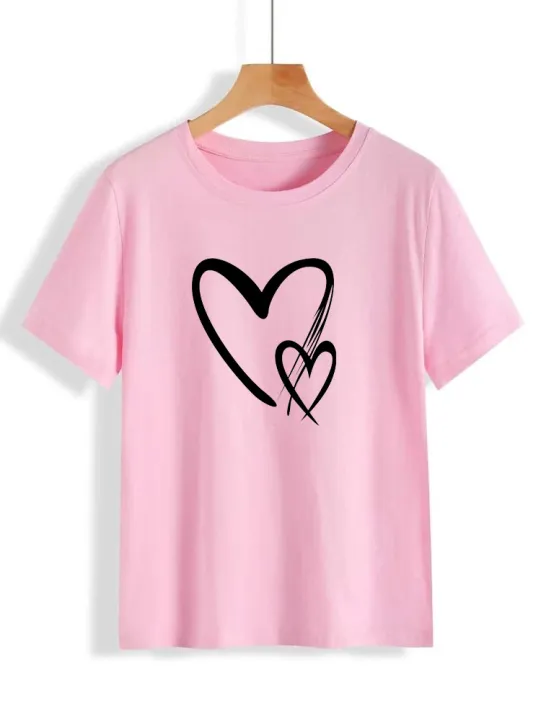 T%20Shirt%20for%20Women%20Summer%20collection%20Heart%20Printed%20stylish%20round%20neck%20half%20sleeves%20T%20shirt%20-%20Image%204