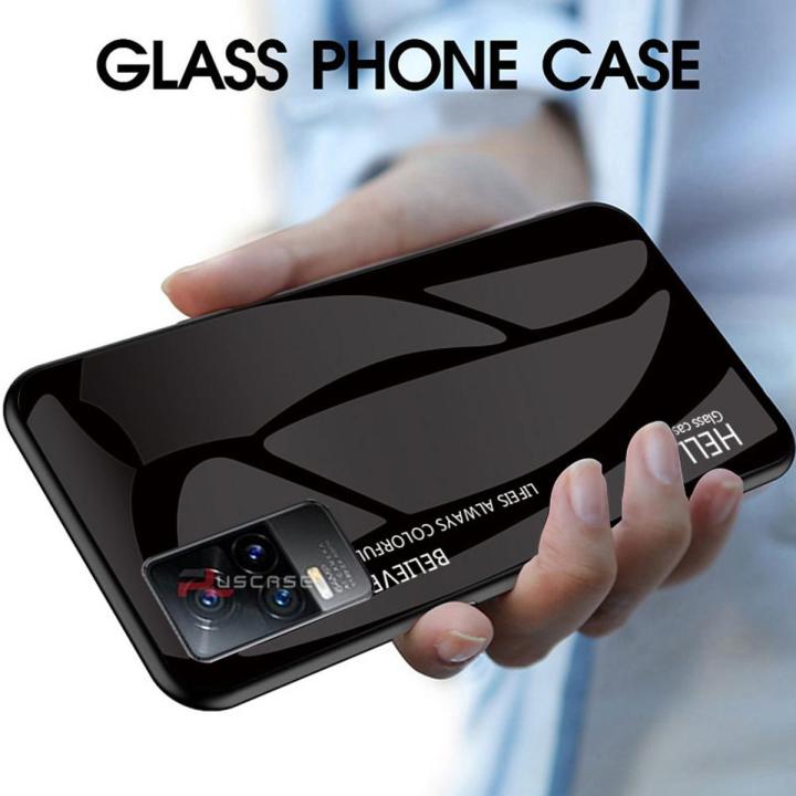 PlusCase for Vivo V21e Case Glass Hard Gradient Painted Shockproof Phone Back Cover