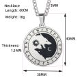 【IKE】Stainless Steel Viking Necklace Odin Wolf Head Sun Moon Rune Pendant Necklace Titanium Steel Vintage Viking Logo Necklace. 