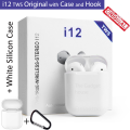 i12 tws Wireless Twins Bluetooth Earbuds Original I12 Airpods_ Headset with Silicon Cover&Hook BluetoothV5.0 Earphone Touch Sensor True Stereo 10m Transmission Built in Mic Earbuds with Charging Case Sport Headset for all Bluetooth Smart devices etc-White. 