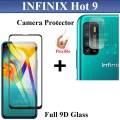 Infinix Hot 9 Full Black 9D Tempered Glass Screen Protector Full Glue Edge To Edge and Back Camera 9H Gorilla Flexible Protector - Value Combo Deal. 