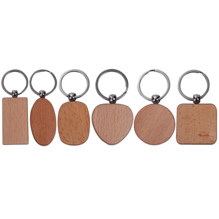 BRADOO-20 Pcs Blank Wood Wooden Keychain Diy Custom Wood Key Chains Key Tags Anti Lost Wood Accessories Gifts (Mixed Design)