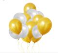 White Happy Birthday Banner with Background Golden Curtain and Balloons  Set. 