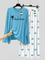 mix  Colour Princess Printed Lounge Wear Night Suit with Mini heart Printed Pajamas - Stylish Sleepwear Set For Women By Zaviyar Garments. 