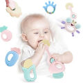 4 Pcs - Baby Soft Silicone Teether & Rattle Infant Toy Set - Baby Hand Holding Rattles Toys - Babies Newborn Series - Sweet Gift - For Kids Boys Girls. 