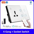 Tuya Smart WiFi Smart 4 Gang + Socekt Touch Wall Switch with Power Socket | 4 Gang 2-in-1 | Alexa & Google Assistant | Smart Home Automation | Touch Control Light & socket. 