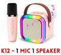 K12 Wireless Mic With Speaker - Single / Double RGB 7 Colour Dancing Light Karaoke Mic With Portable Bluetooth Microphone For Recording With Speaker For Music - 3 in 1 USB / AUX / SD Card Slot Karaoke Handheld Microphone - Black, Blue & Pink Colours. 