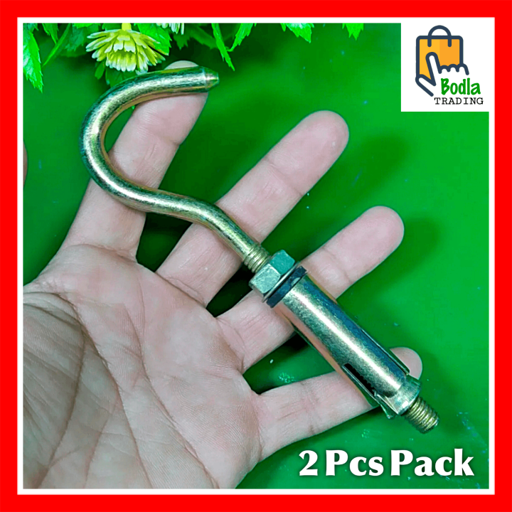 Pack of 2 Pcs 8mm Thick Hook for 17mm hole Dia Ceiling Cradle Fan Laundry Rope Screw Fastener Tough Metal Wall Anchor Nut Bolt