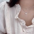 Flash Diamond Butterfly Double Necklace For Women Simple Design Crystal Elegant Wedding Jewelry Gifts. 