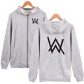 New Grey Alan Walker Front and Back Printed Hoodie Zipper For Girls and Women. 