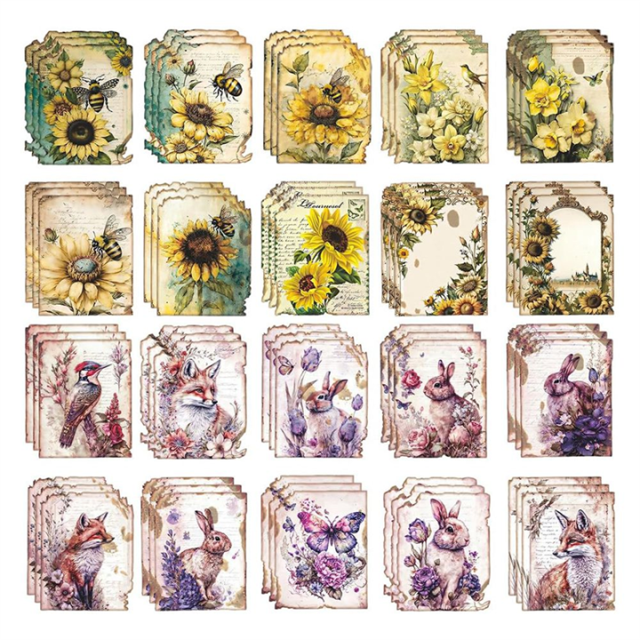 (GGBR) 60Pcs Vintage Scrapbooking Paper Decoupage Paper for Furniture Crafts Plants Antique Looking Papers