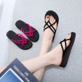 Women's Summer 3CM High Heels Thick Soled Flip Flop Shoes Wedge Sandals Korean Style Beach Outerwear Slippers Sandals. 